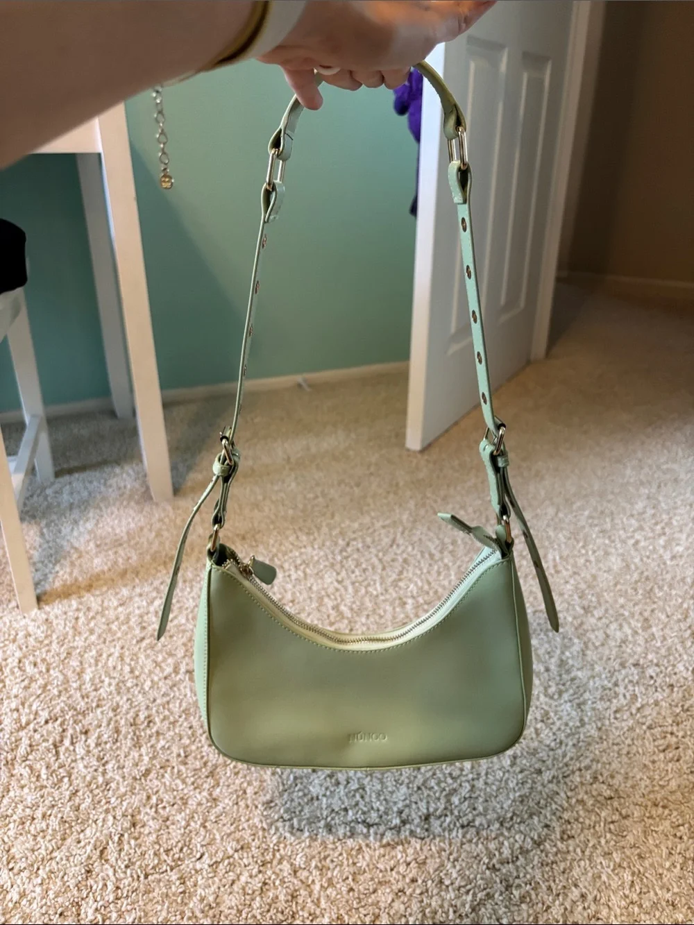 European Núnoo Sage Green Shoulder Bag - Minimal Leather Hobo